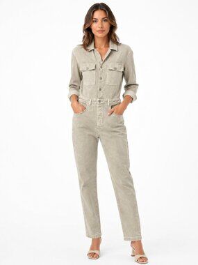 Citizens of Humanity Denim Jumpsuit Sandy Beige Button Down Long Sleeve Size S